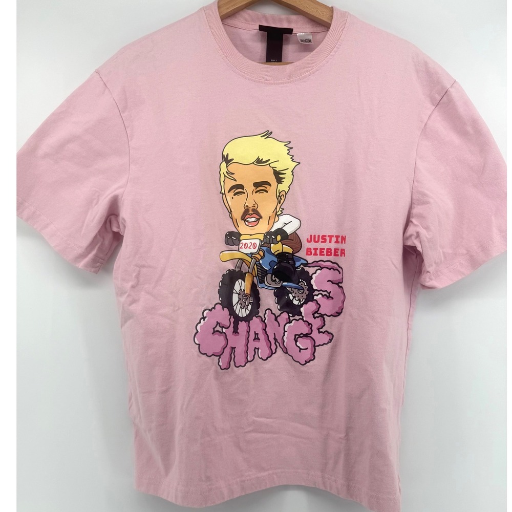 H&M Justin Bieber Changes 2020 Graphic T-Shirt Pink Relaxed Fit Small